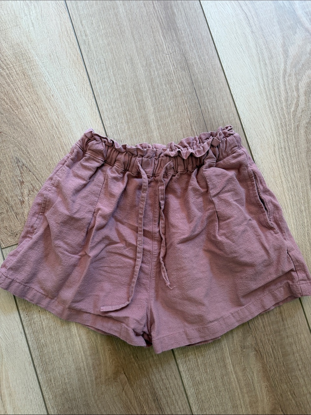 High-Rise Paperbag Shorts in Mauve Pink